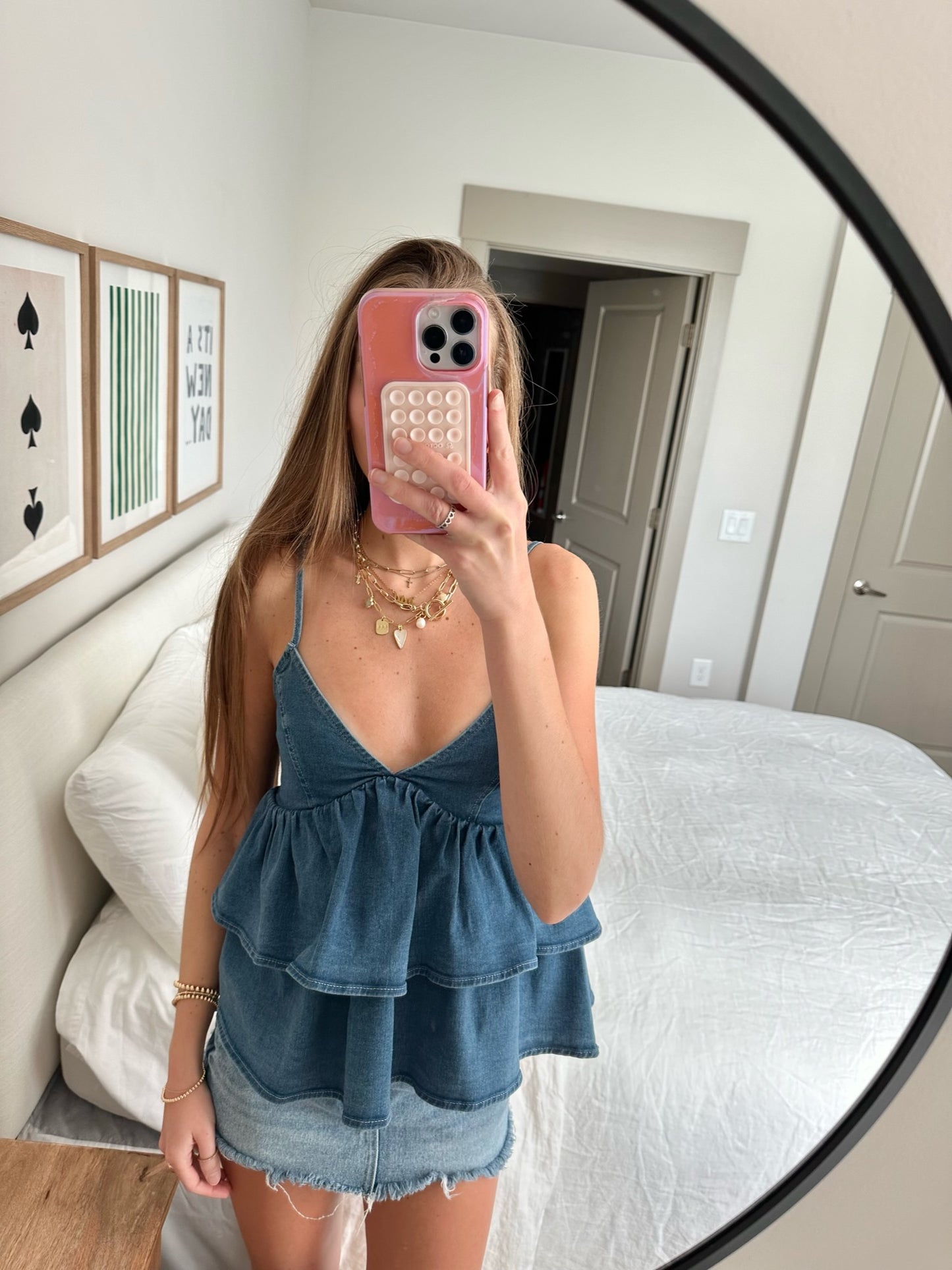 Blaze Denim Tiered Babydoll Top