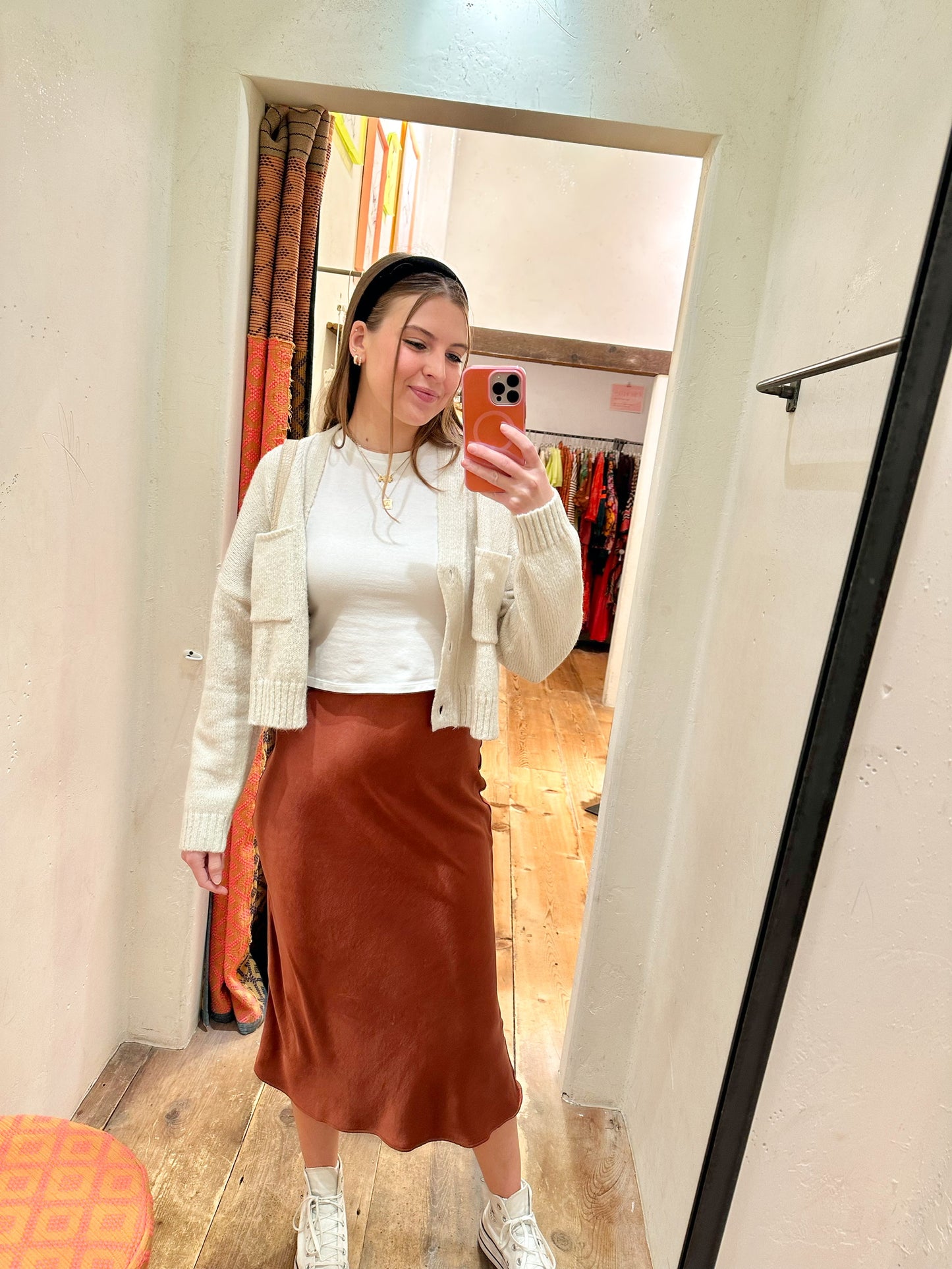 Autumn Leaves Satin Maxi Skirt