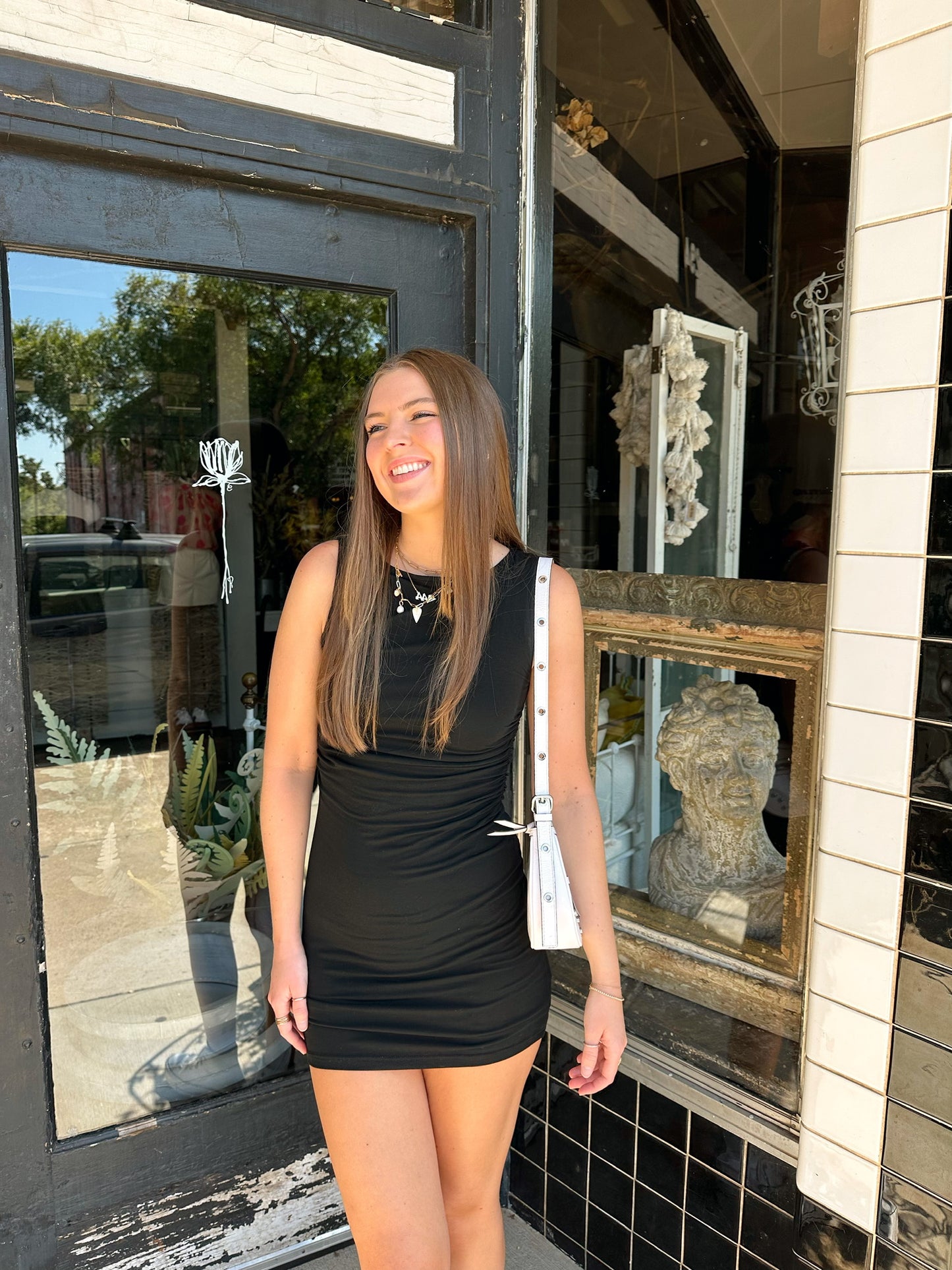 Caught Up Boat Neck Mini Dress