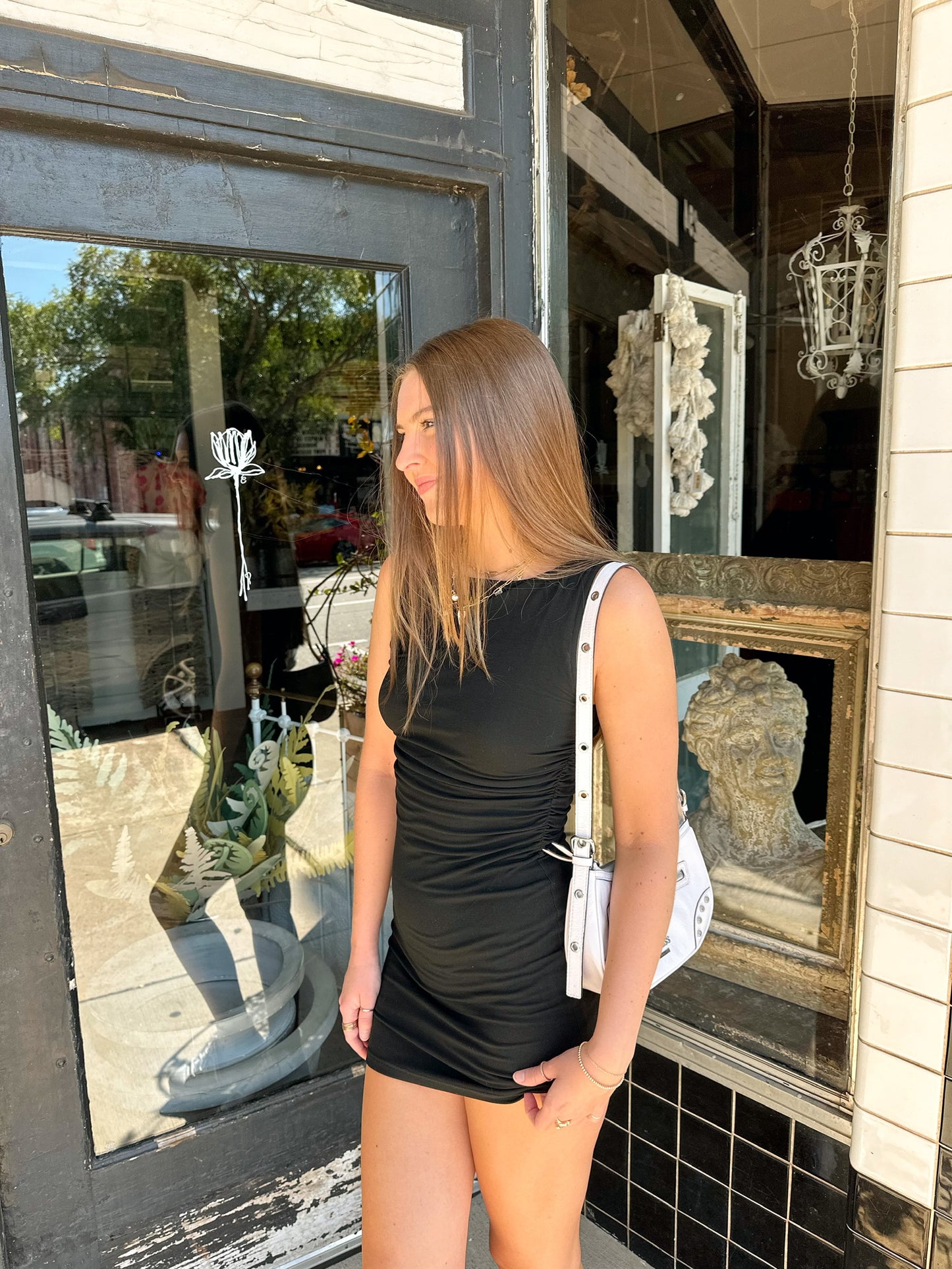 Caught Up Boat Neck Mini Dress