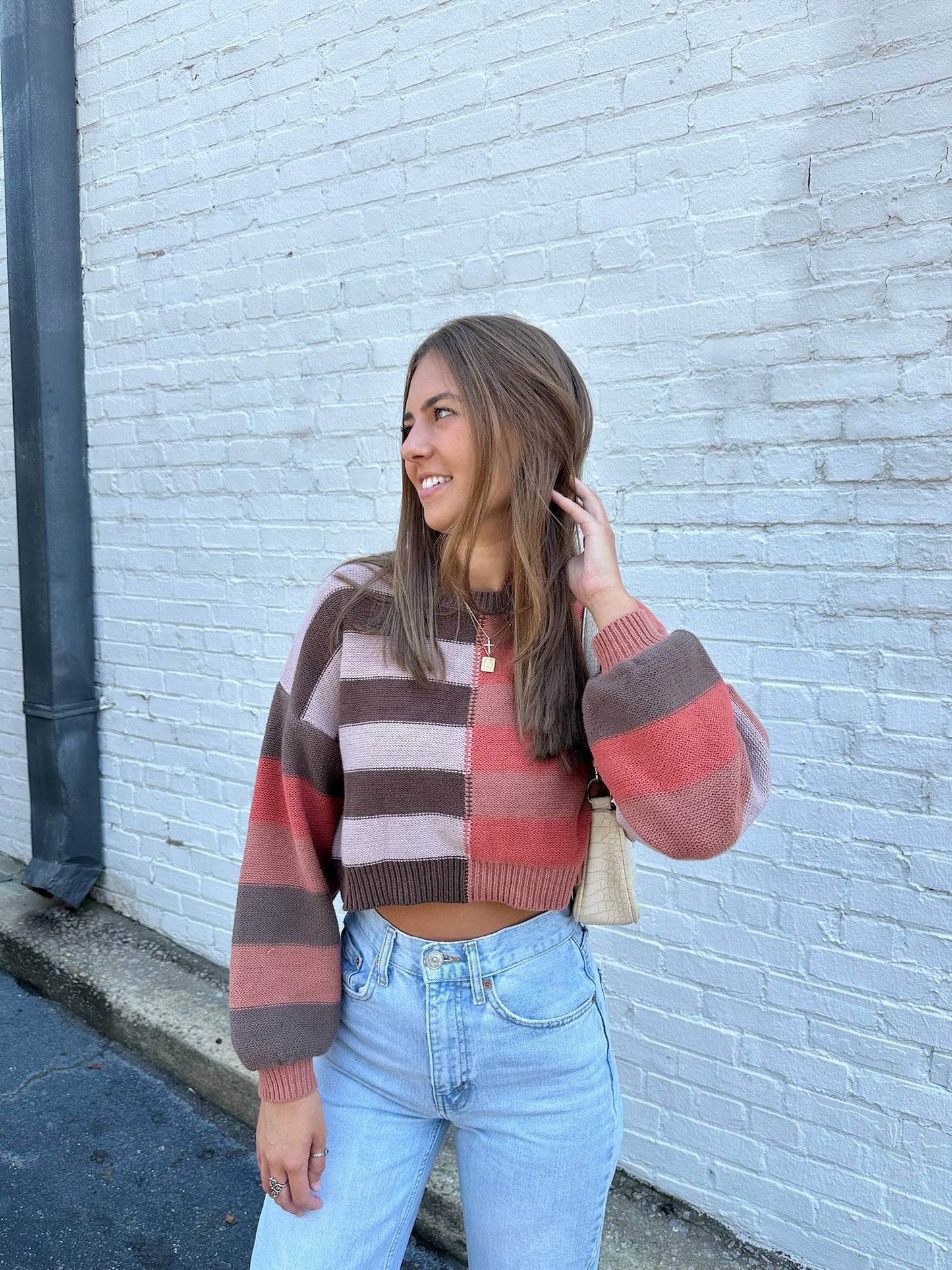 Check Me Out Cropped Sweater in Brown