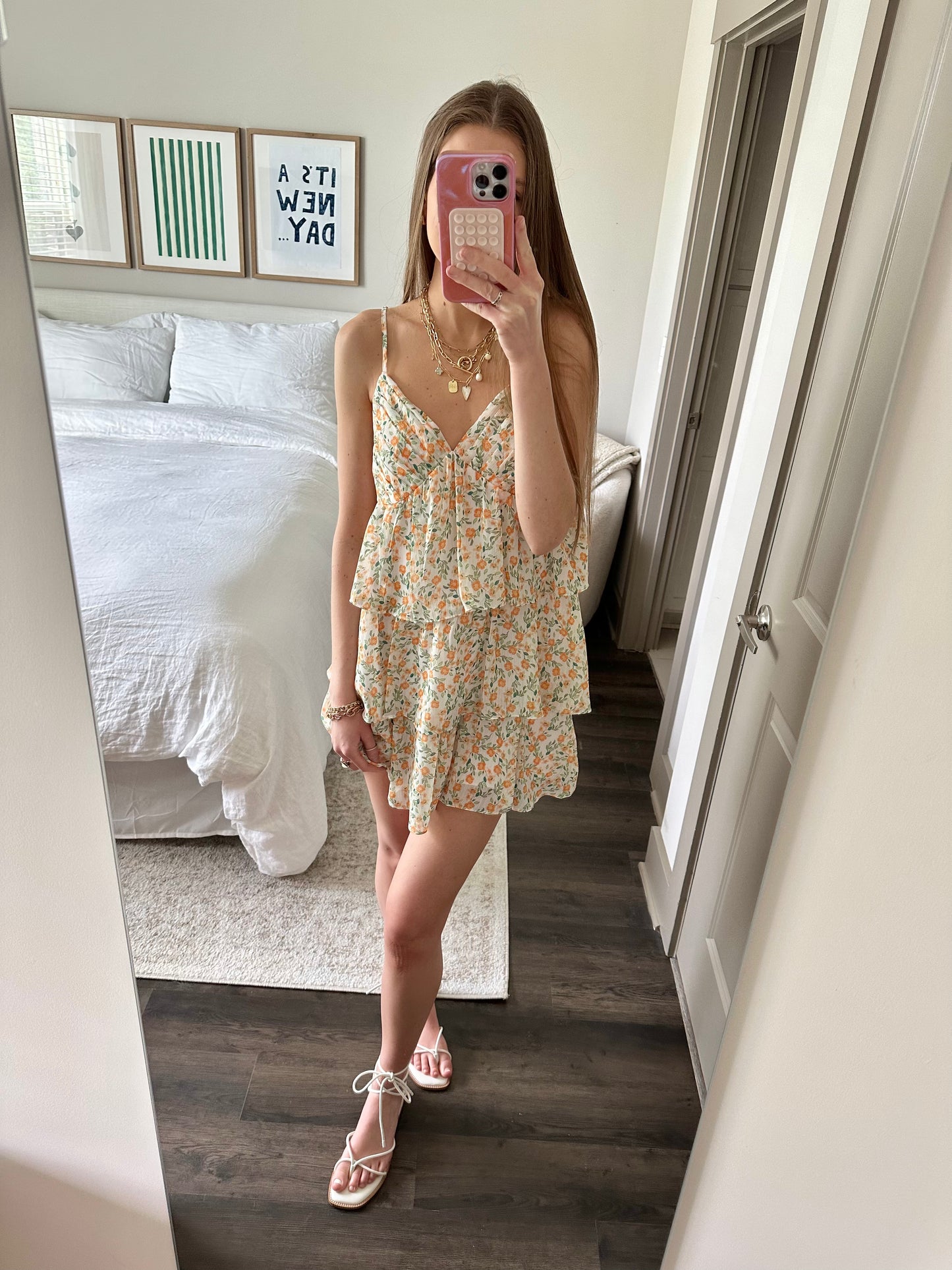 Lovers Lane Tiered Mini Dress in Tangerine