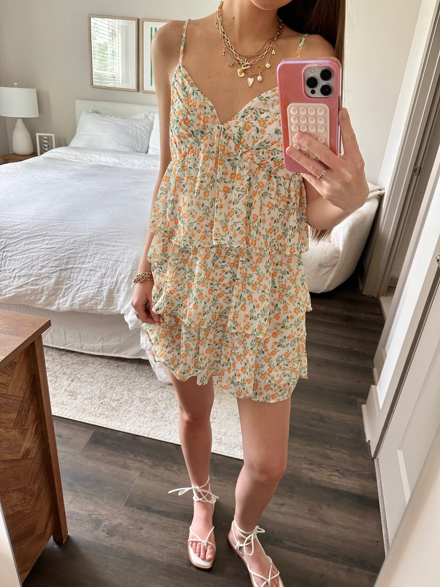 Lovers Lane Tiered Mini Dress in Tangerine
