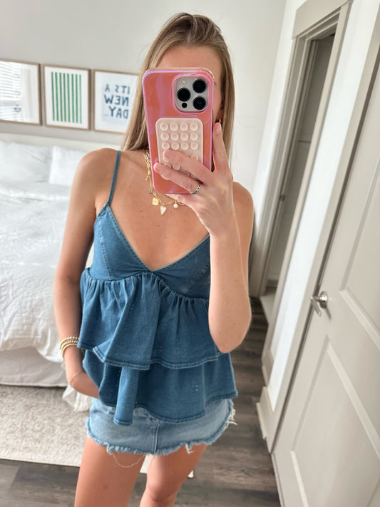 Blaze Denim Tiered Babydoll Top