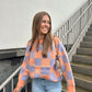 Chasing Coral Checkered Sweater