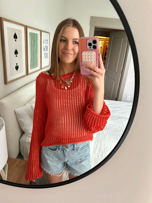 Sunset Cruise Crochet Top in Orange