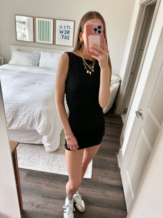 Caught Up Boat Neck Mini Dress