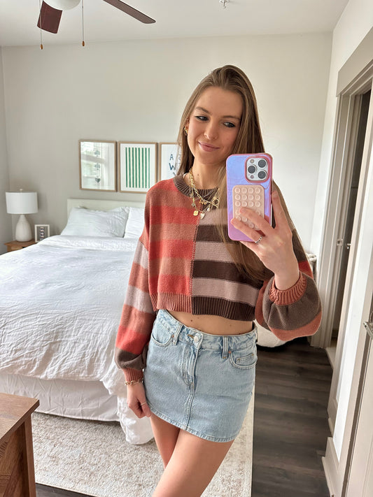 Check Me Out Cropped Sweater in Brown